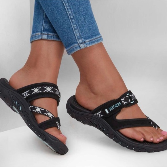 Skechers Shoes - Skechers Women Adventure Reggae Slide Black Slip-On Strappy Comfort Sandals Sz 9